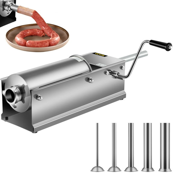 VEVOR Horizontal Sausage Stuffer Maker 5L/11Lbs Manual Sausage Filler with 4 Filling Nozzles Stainless Steel Sausage Stuffing Machine for Commercial & Home Use