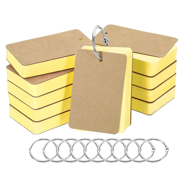 Unique Bargains 3.5' x 2' Blank Flash Cards with Rings Study Cards Index Cards Note Card Pre Hole Punched, Yellow 500 Pack