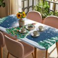 thumbnail image 3 of Merry Christmas Table Cloths for 3 Foot Rectangle Tables, Xmas Pine Trees Snowflakes Moon Winter Blue Patio Waterproof Elastic Fitted Tablecloths, Washable Rectangular Table Cover for Camping, 3 of 8