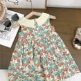 thumbnail image 4 of Baby Girl Romper Girls Summer Strawberry Pattern Lapel Sleeveless A Line Casual Dress Girls' Jumpsuits Green 120, 4 of 7