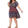 thumbnail image 4 of Vestido Boho de Talla Grande para Mujeres Agnes Orinda, Cuello en V, Hombro Caído, Cintura con Cordón, Vestidos de Playa 4X Azul Real, 4 of 6