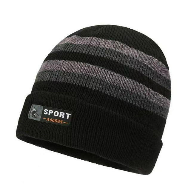 Winter Knitted Hat Striped Color Matching Thick Elastic Warm Soft Windproof Soft Anti-slip Cold Resistant Men Outdoor Skiing Cap Beanie
