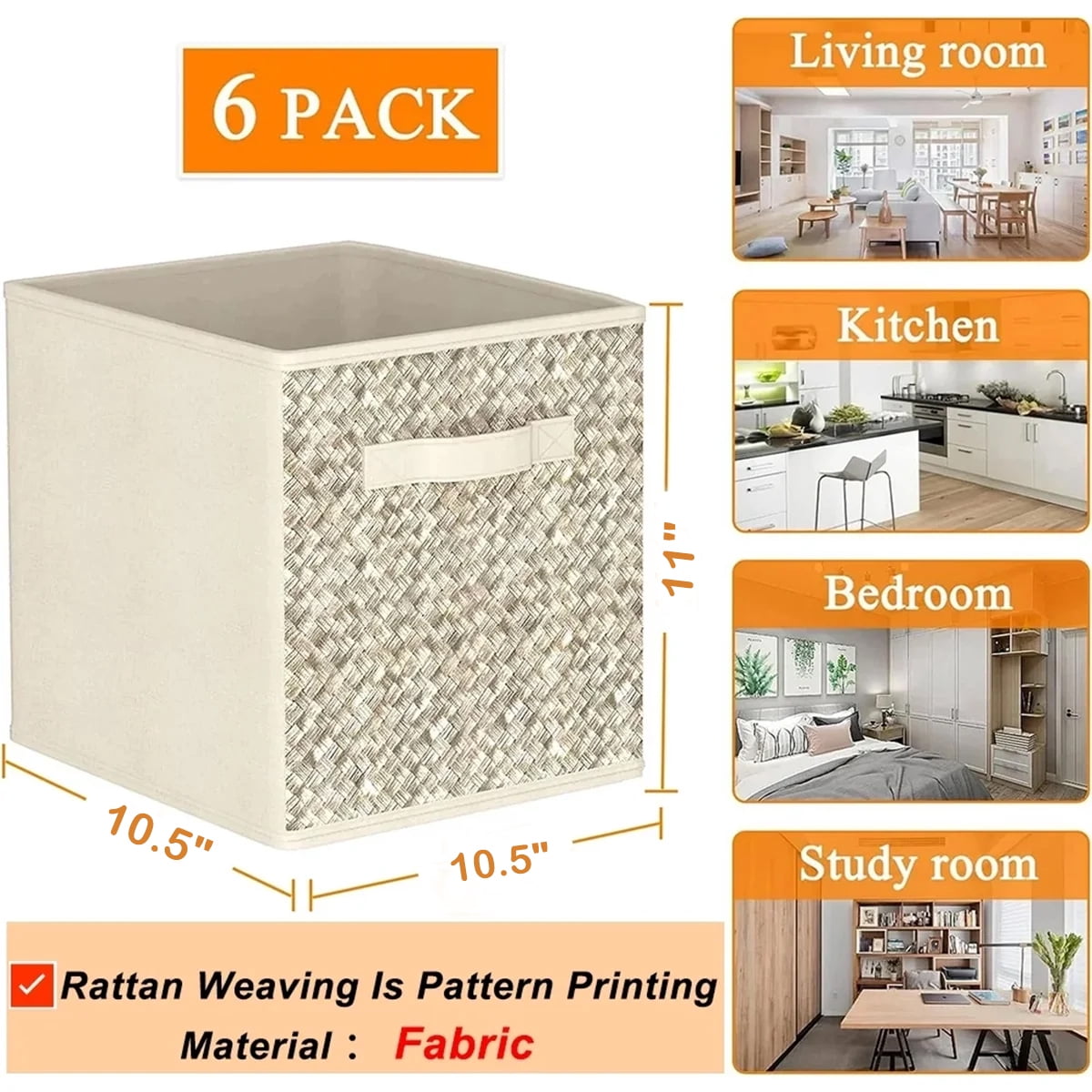 Werseon 11 Inch Storage Cubes with Handle, Set of 6 Foldable Cube Storage Bins, Collapsible Fabric Storage Boxes for Organizing Closet Bins-Beige