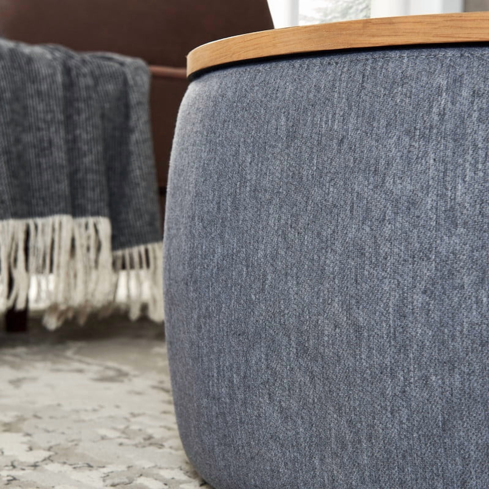 Round Storage Ottoman, 25.5” Fabric Storage Foot Stool with Removable Lid, 2-in-1 Ottoman Coffee Table & Seat, Hidden Storage Cube for Living Room, Bedroom, Entryway,Deep Gray