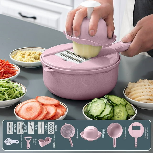 Premium 12-Piece Pink Kitchen Vegetable Cutter Set: Multi-Functional Slicer, Shredder & Chip Maker for Efficient Meal Prep – Compact Design, Ideal for Home Use & Global Kitchens, Perfect for