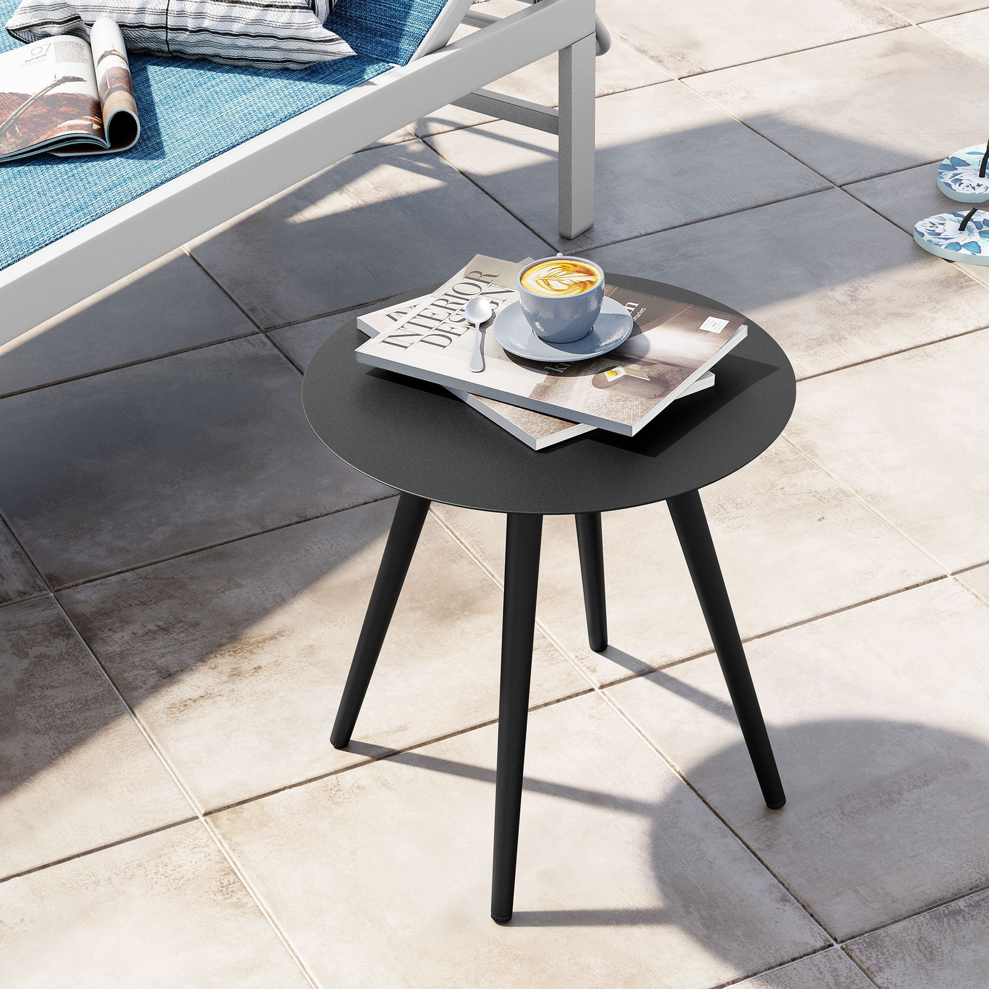 Crestlive Products Black Outdoor Aluminum Round Patio Side Table