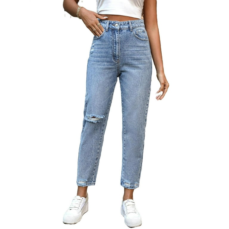 Women s Jeans Zipper Fly Mom Jeans Light Wash S