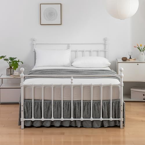 Tufted Bed Skirt Queen Size, Ruffled Bed Skirt with Split Corners, Queen Bed Skirt 18 Inch Drop, Square Boho Queen Size Bed Skirt for Ruffled Bed Skirts, Grey, 18'' Queen
