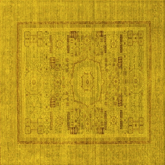 Ahgly Company Indoor Square Abstract Yellow Modern Area Rugs, 8' Square