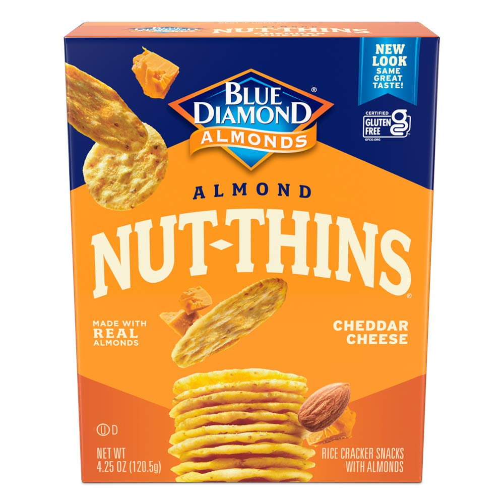 Blue Diamond Almond Nut-Thins Nut & Rice Cracker Snacks Cheddar Cheese 4.25 oz Pack of 2