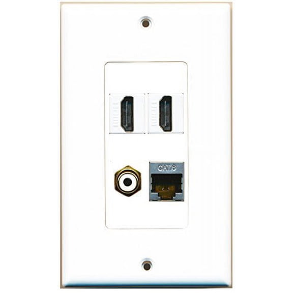 RiteAV - 2 Port HDMI 1 Port RCA White 1 Port Shielded Cat6 Ethernet Wall Plate Decorative