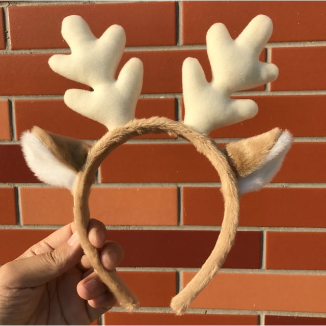 Diadema de reno de Navidad Cornamenta de alce de dibujos animados Tocado Orejas de conejo Horquilla de animal - Diadema de reno con astas y orejas para disfraz de fiesta de Navidad JAMW Sencillez