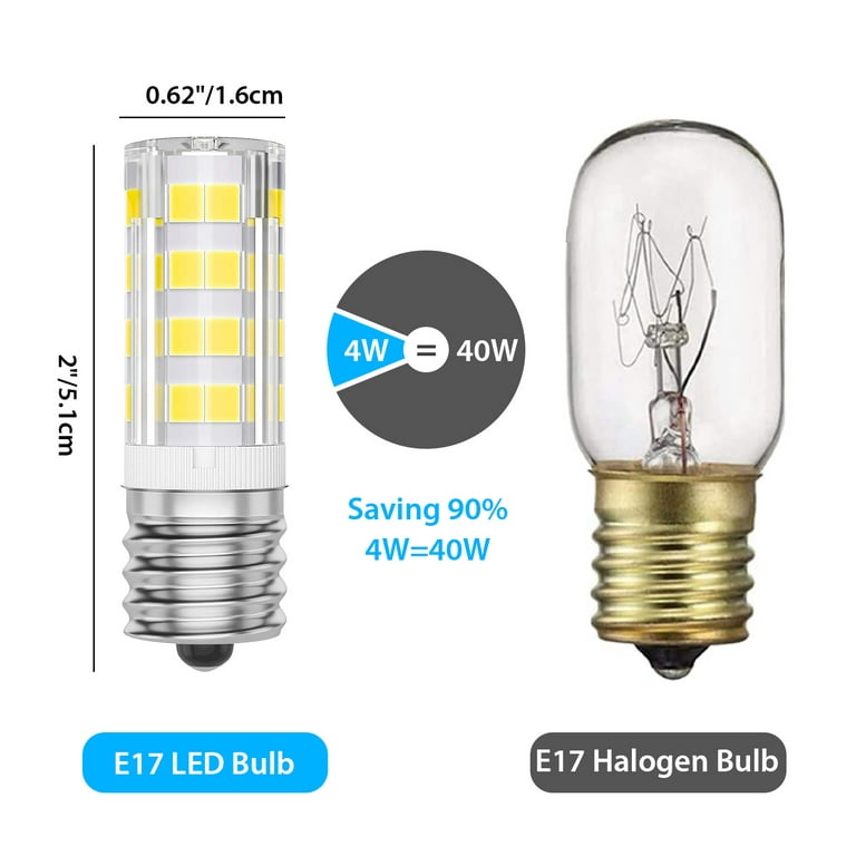 E17 LED Bulb 4W Microwave Oven Light, 40W Halogen Bulb Replacement for Over  Stove Appliance Range Hood Lighting, E17 Intermediate Base (2Pack) - Yahoo  Shopping