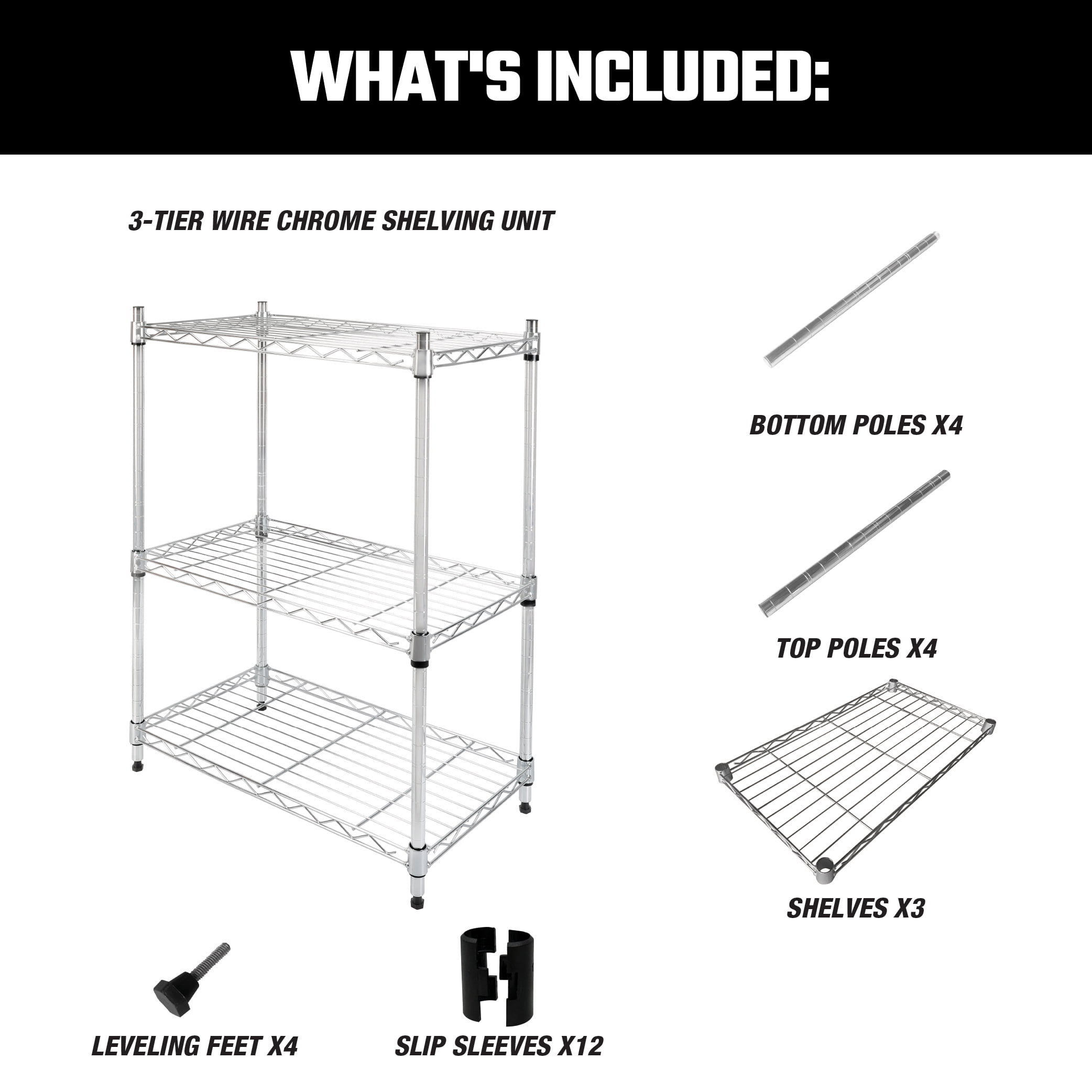 WorkPro 3-Tier Chrome Slim Wire Shelving
