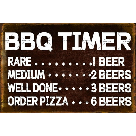 8 x 12 in Metal Tin Sign - Funny Kitchen BBQ Timer Vintage Signs Metal Retro Barbecue Sign Grilling For Outdoor garden Backyard Bar Kitchen tin Signs Patio poster 8x12inch