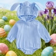 thumbnail image 2 of Hessimy Newborn Baby Girl Summer Outfit Bow Smocked Bubble Romper Doll Collar Plaid Bodysuit Fly Sleeve Jumpsuit Clothes(Sky Blue, 2 of 7