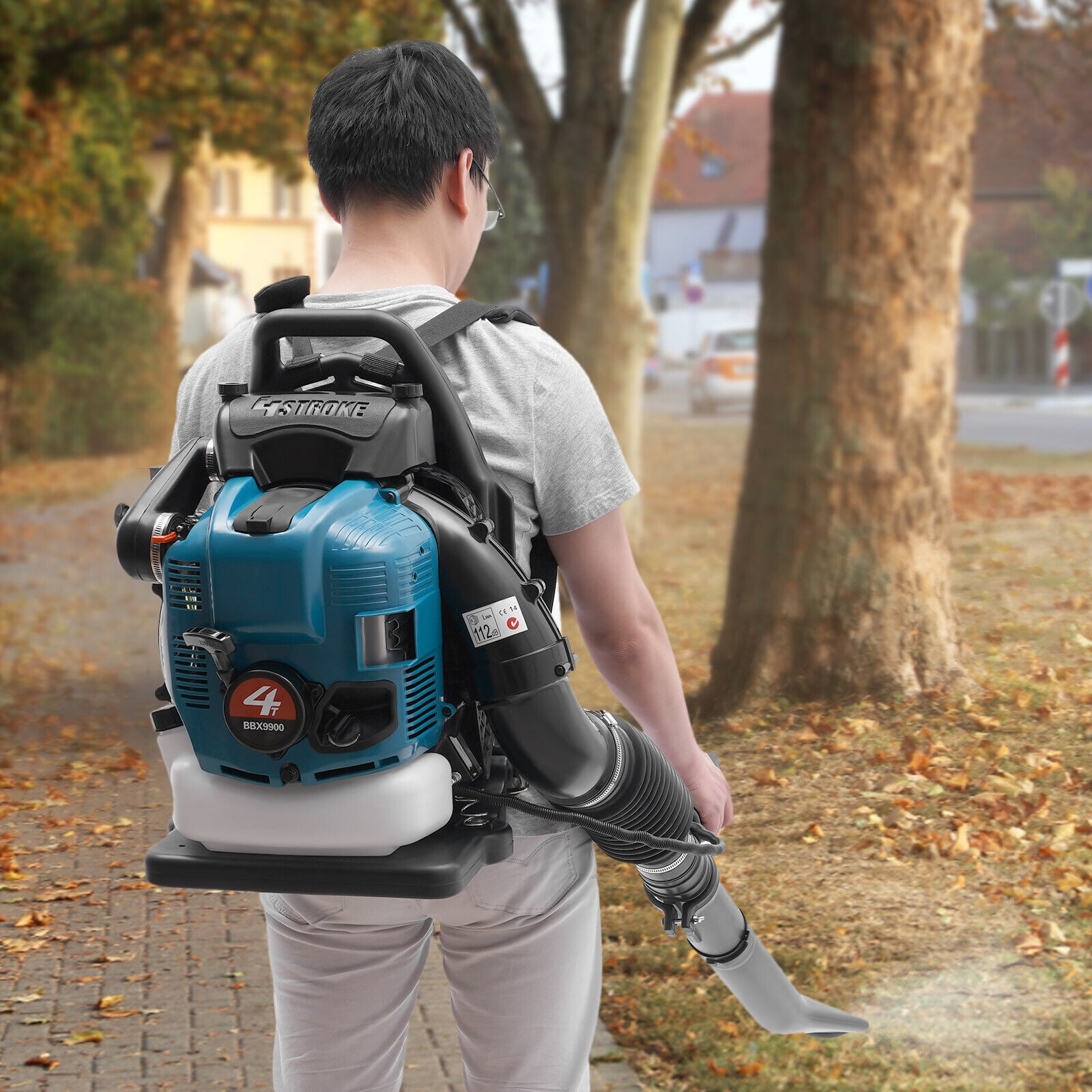 1.9L Gasoline Leaf Blower 4 Stroke Backpack Leaf Blower 75.6CC Backpack Gasoline Engine Leaf Blower, Blue
