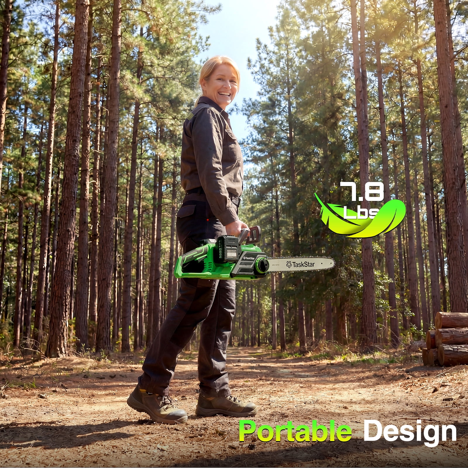 TaskStar 40V 16In Cordless Chainsaw Brushless Electric  Pruning Saws , 2×5.0Ah Batteries & Charger,Auto Oiling, for Tree Trimming Wood Cutting