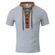 thumbnail image 4 of pstuiky Mangas cortas para hombre, Camiseta de manga corta con cuello alto, cordón en el pecho y colores lisos para hombre camisas casuales para hombre s, 4 of 8