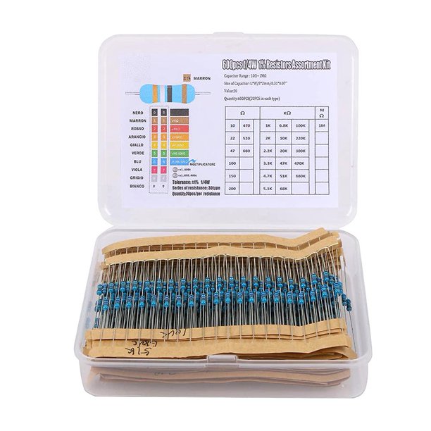 Kit surtido de resistencias de película metálica 300/600 piezas Resistencia 10R-1M (caja) 300 piezas
