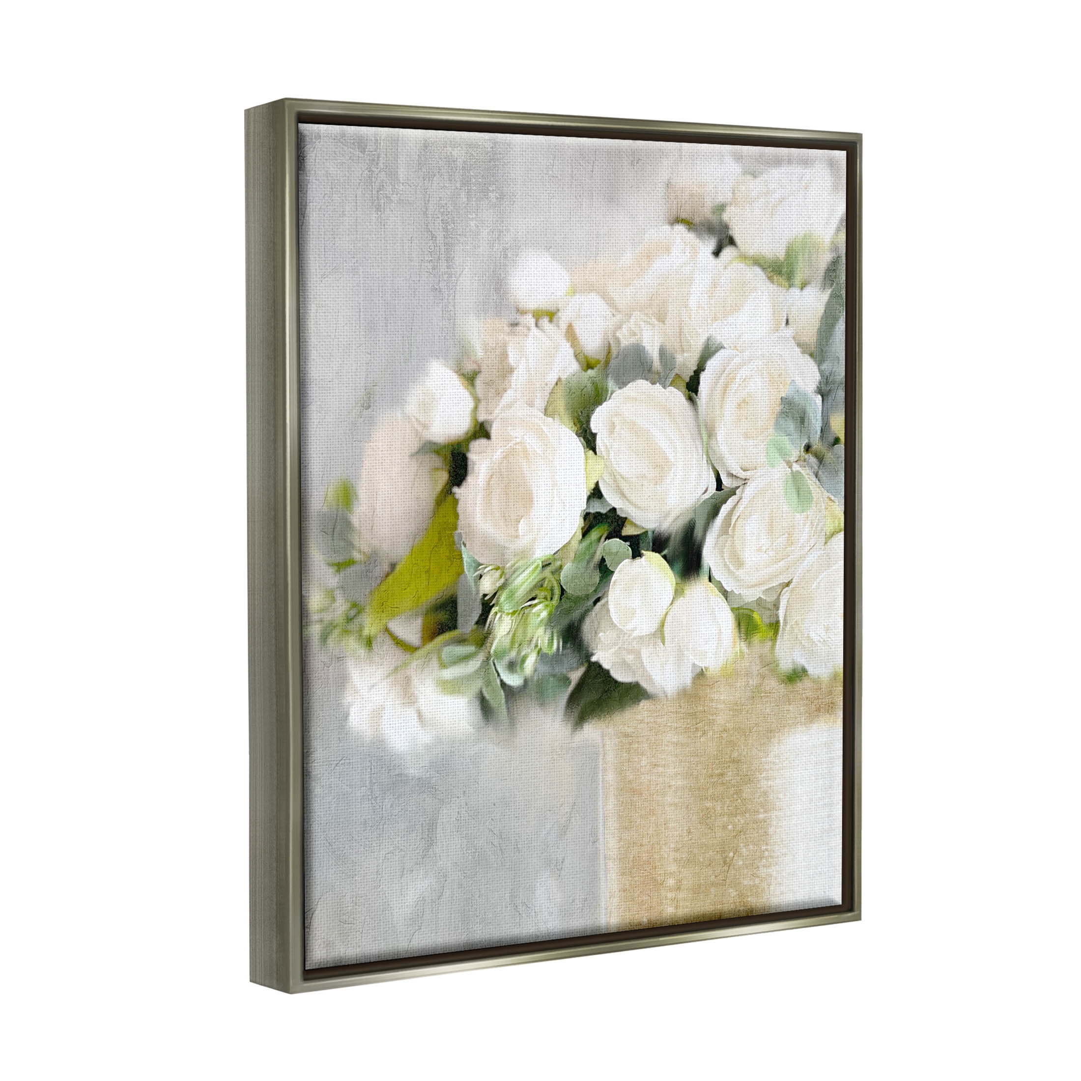 Romantic White Roses Arrangement Botanical & Floral Graphic Art Luster Gray Framed Art Print Wall Art