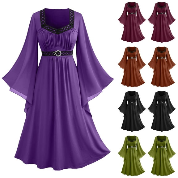 Meichang Wedding Guest Dresses for Women Plus Size formal Cocktail Party Ball Gown Chiffon Long Sleeve Midi Dress Halloween Mother of The Bride Dresses