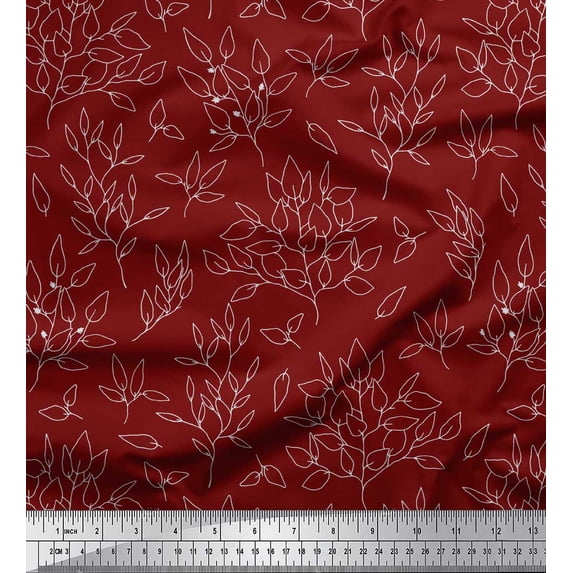 Soimoi Red Silk Fabric Leaves Leaves Decor Fabric Printed Yard 42 Inch Wide