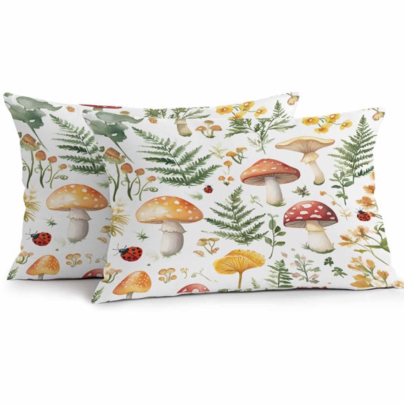 Outdoor Pillow Cover Mushroom Leaves Flowers Set of 2 Waterproof Throw Pillowcases Vintage Green Plant Decorative Patio Furniture Pillows for Couch Garden Indoor & Outdoor Use
