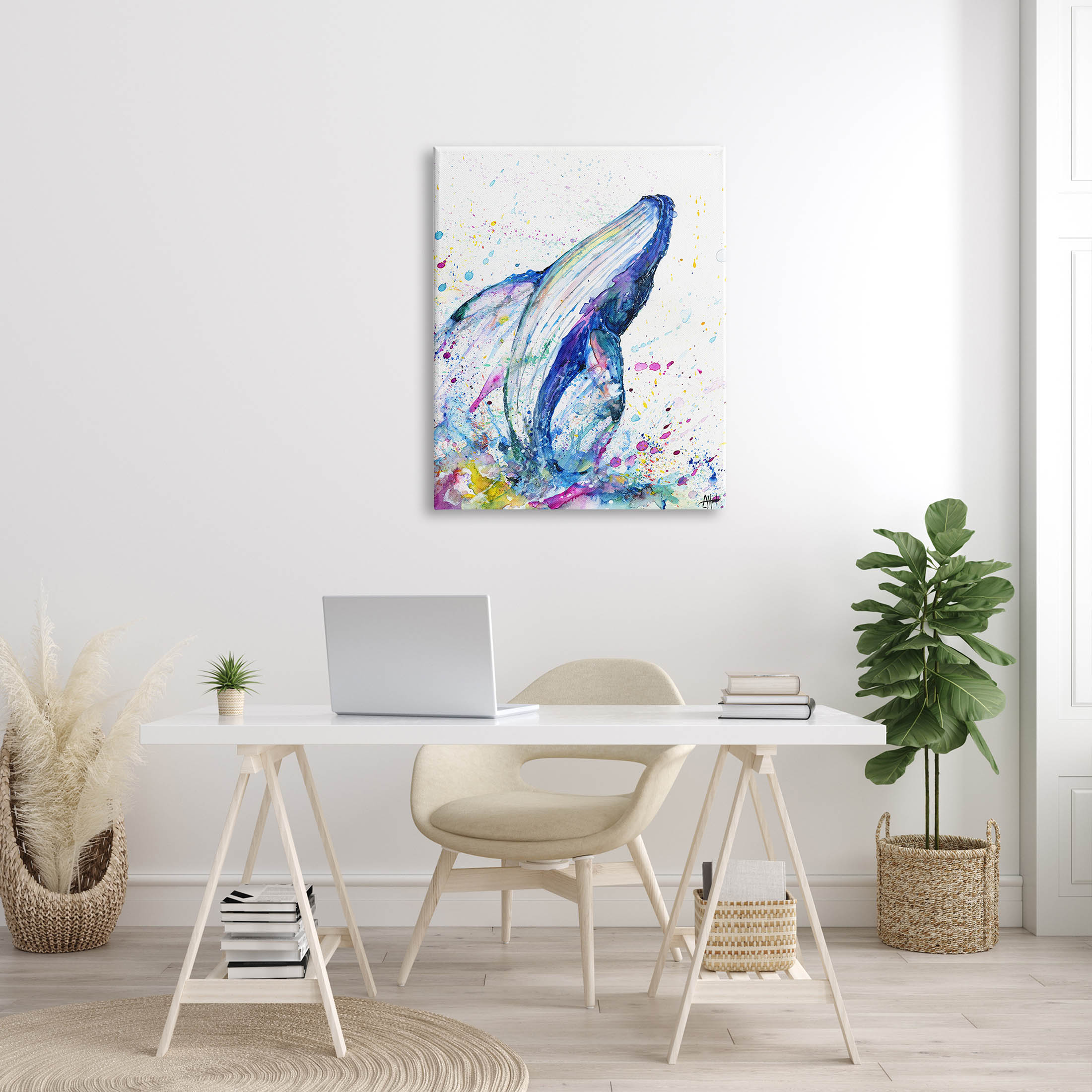 Splashing Whale Bubbles Marine Animals & Insects Graphic Art Gallery Wrapped Canvas Print Wall Art