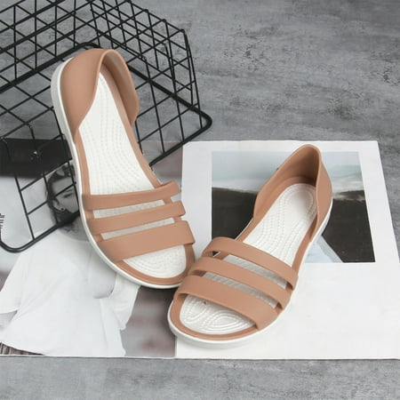 

SBYOJLPB Flash Deals Up to 65% off！Women Summer Flat Sandals Open-Toed Slides Slippers Casual Beach Outdoor Female Shoes Brown 7(39)