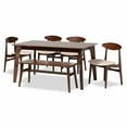 thumbnail image 2 of Baxton Studio Daria Mid-Century Modern Warm Grey Fabric and Dark Brown Finished Wood 6-Piece Dining Set, 2 of 10