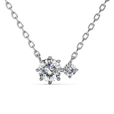 Cate & Chloe Emma 18k White Gold Plated 2-Stone Pendant Necklace with Swarovski Crystals for Women