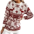 thumbnail image 1 of Suéter navideño de cuello alto para mujer, suéter de punto con estampado de alce, jersey informal de manga larga, tops de invierno, 1 of 5