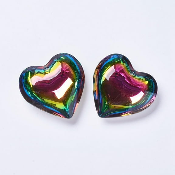20pc Colorful Glass Pendants Heart 40~41x42~43x15mm Hole: 2mm