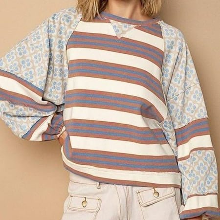 MKLEKYY Pull à Capuche Femme Motif Assorti Col Rond Pull Ample Manches Longues T-Shirt Haut