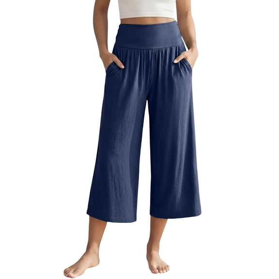 TRUBKH Shorts for Women Casual Elastic Waist Loose Fit Shorts Active Wear Solid Color Shorts Women Gym Shorts 5-point Pants Womens Athletic Shorts Running Shorts Wide Leg Opening Blue S