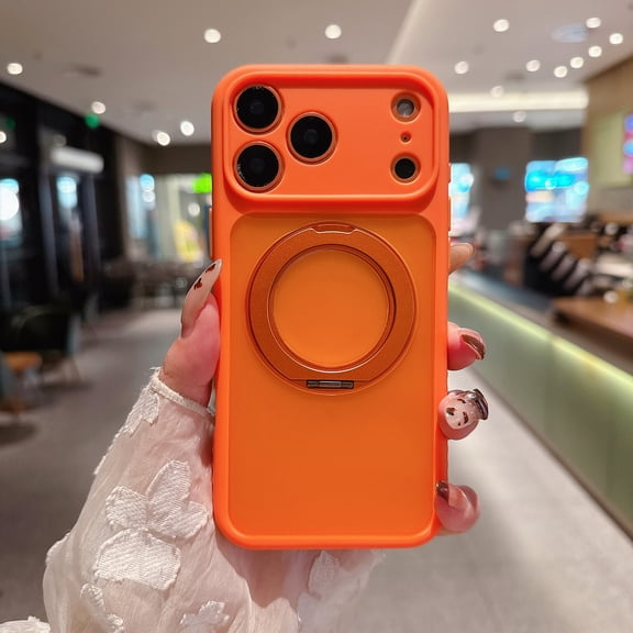Dteck Magnetic Case for iPhone 17 Pro Max,Shockproof Matte PC TPU Case Compatible with Mag Safe Ring Stand Back Cover,Orange
