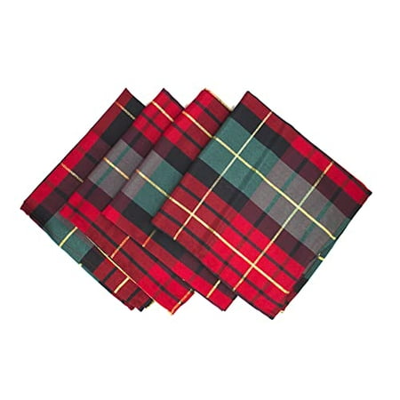 

Fennco Styles Classic Red & Green Holiday Tartan Plaid Cloth Napkins 20 W X 20 L Set of 4 - Multicolored Dinner Napkins with Gold Lurex for Christmas Décor Winter Holidays and Family Gatherings