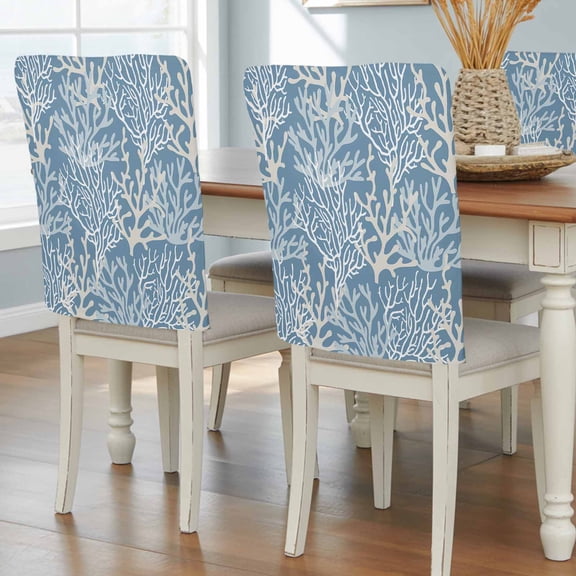 Blue Coral Coastal Chair Back Covers, Removable Chair Covers for Dining Chairs Set of 4, Washable Chairs Slipcovers Back Seat Protector for Wedding Party 19"x20"