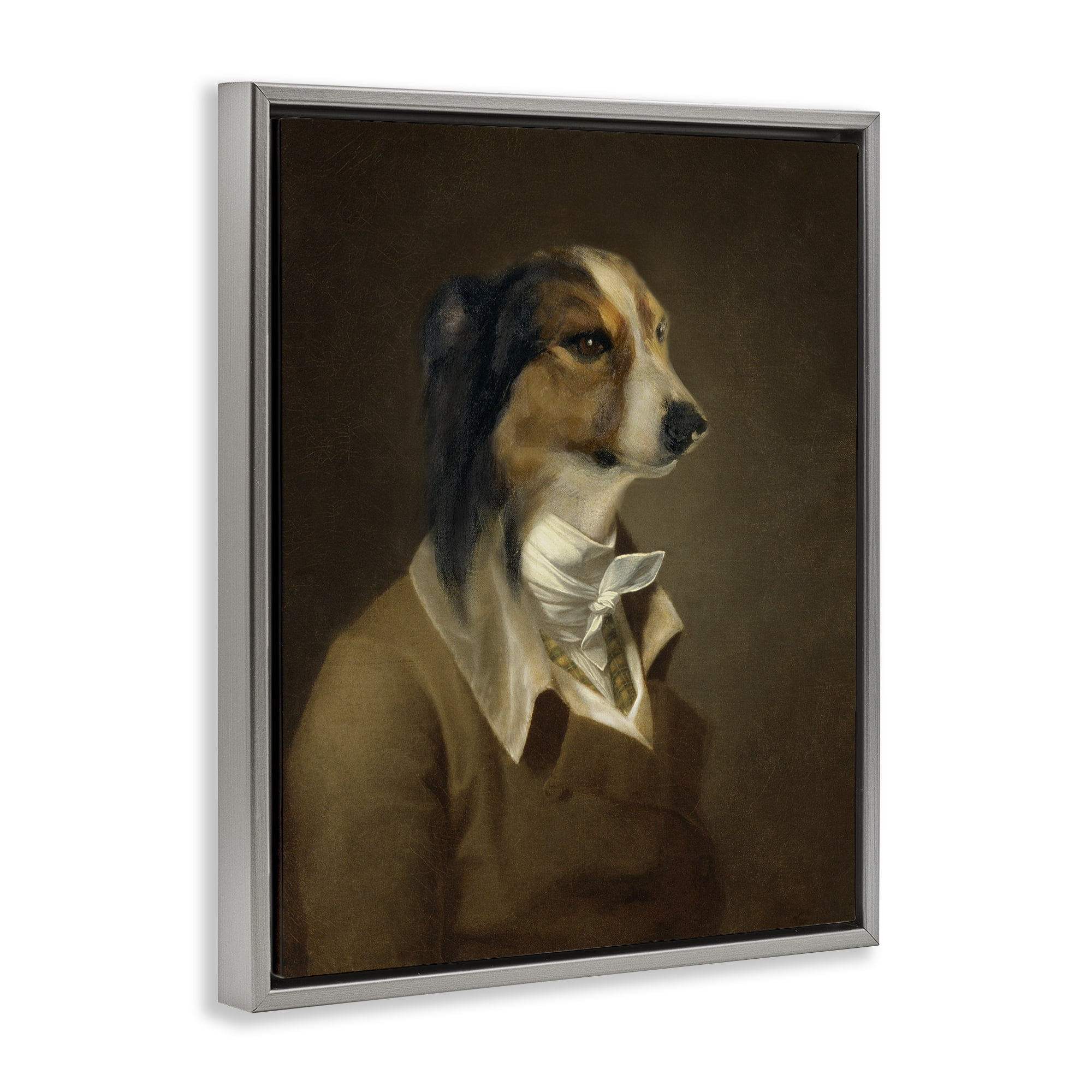 Stupell Industries Classic Attire Dog Portrait Animals & Insects Painting Gray Floater Framed Canvas Art Print Wall Art, 25 x 31