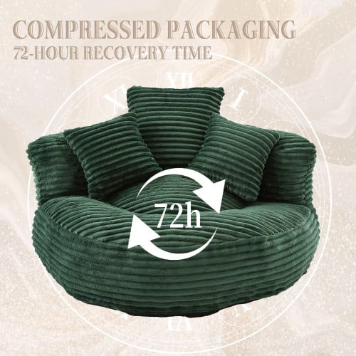 Oversized Bean Bag Chair with Armrest & 3 Pillows, Corduroy Bean Bag Sofa for Adults, High-Density Memory Foam Filling, Lazy Lounger for Bedroom, Living Room, Dorm,  Emerald