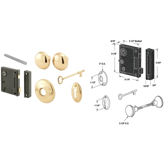 Prime-Line Vintage Lock Set - Brass Finish, Right-Handed, Skeleton Key, Steel - Pack Of 1