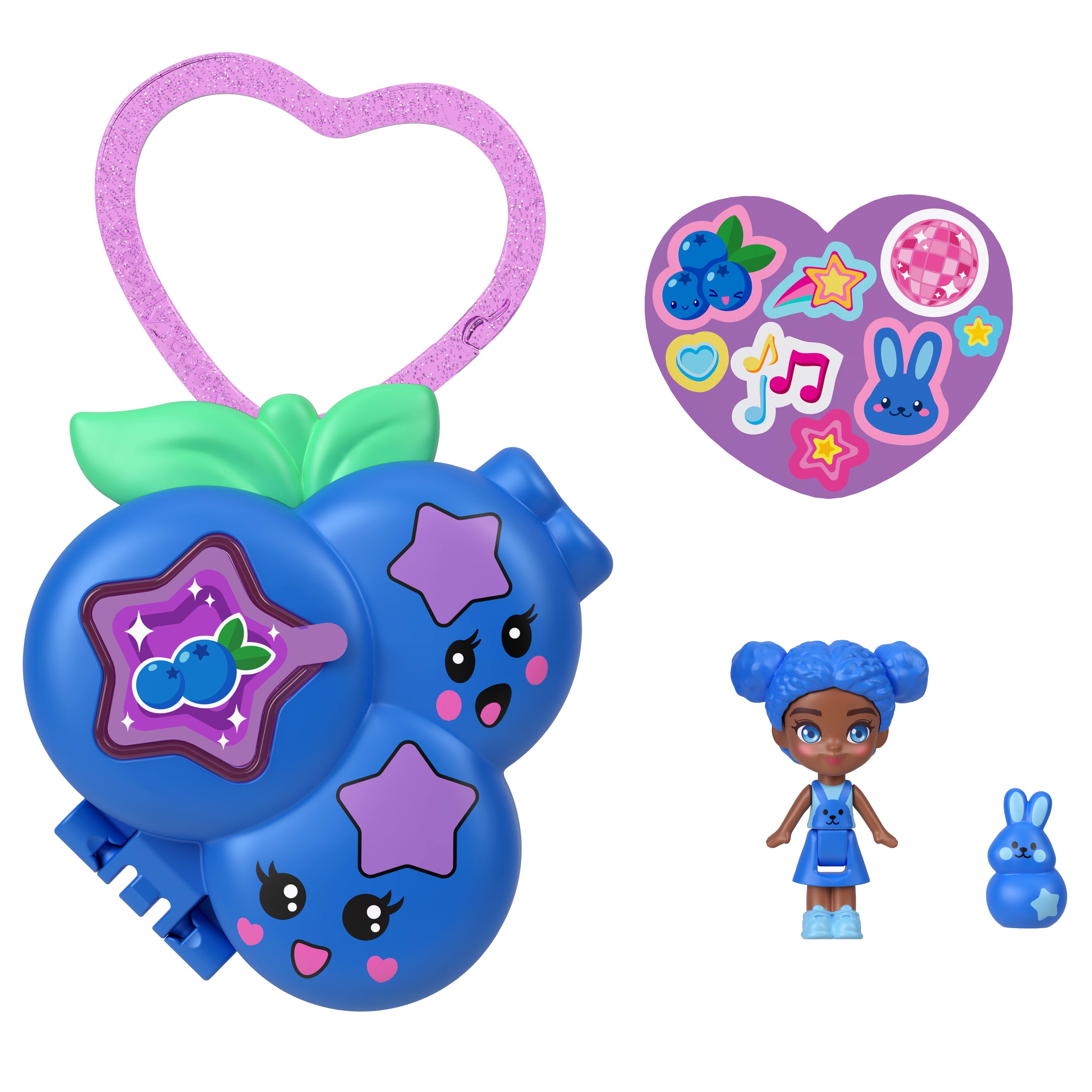 Polly Pocket Doll & Micro Compact, Keychain and Sticker Sheet, Pet Accessory, Travel Toys