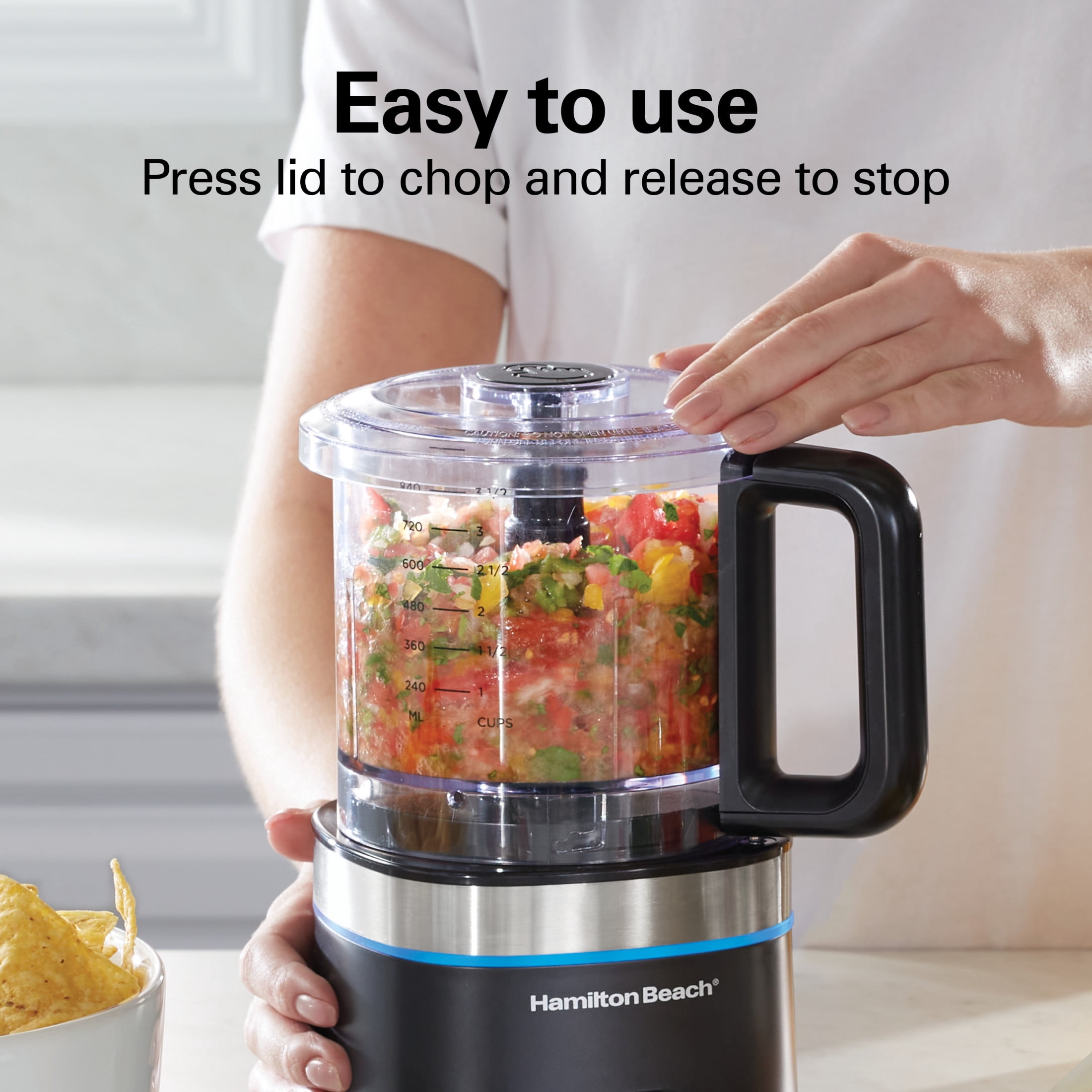 Hamilton Beach Powerful Cordless Mini Food Processor and Vegetable Chopper, 4-Cup, Fast Recharging, Black
