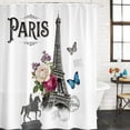 thumbnail image 2 of Paris Eiffel Tower Bathroom Shower Curtains with 12 Hooks Polyester Waterproof Shower Curtain for Stalls and Bathtubs Rustic Rose Floral Sculpture Butterfly Decorative Bathroom Curtain 54x78 Inches, 2 of 9