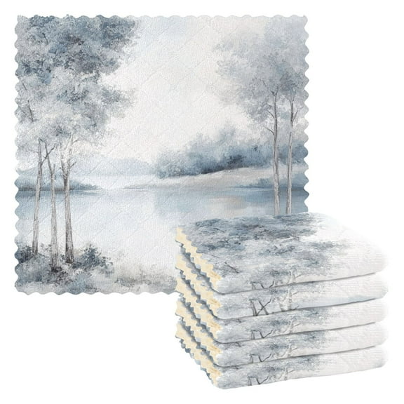 6 Pieces of Kitchen Towels 11x11Inch Kitchen Dish Cloths Kitchen Dish Towels Reuseable Cleaning Cloths Watercolor Forest