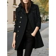 thumbnail image 5 of Women'S Winter Double Breasted Coat Elegant Lapel Collared Long Sleeves Blend Trench Pea Coat Black S, 5 of 6