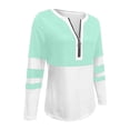thumbnail image 5 of thefmos Women Plus Size V Neck 3/4 Sleeve Zipper Color Block Pullover Tops for Fall Winter Cute Trendy Casual Basic Tshirt Solid Comfy Blouses Everyday Business Work Clothes, Mint Green L, 5 of 6