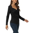 thumbnail image 4 of INSPIRE CHIC Women's Wrap Sweetheart Long Sleeve Blouse Casual Tops S Black, 4 of 6