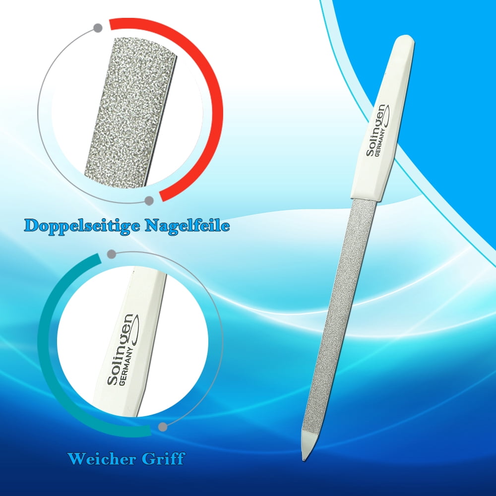 SMI 10 Pcs Solingen Germany Sapphire Nail File Set + 2 Curved File - Fine and Coarse Nail Files - Double Sided Professional Manicure Pedicure Kit Best Nail File for Fingernail Toenail Care